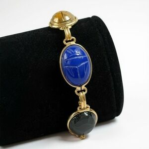Vintage 12k GF Multi Gemstone Scarab Link Bracelet 7.75"